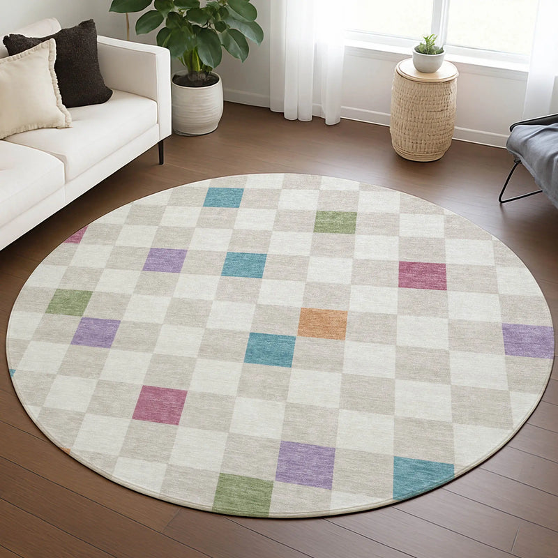 8' Pearl And Ivory Round Geometric Washable Indoor Outdoor Area Rug Homeroots Outdoor