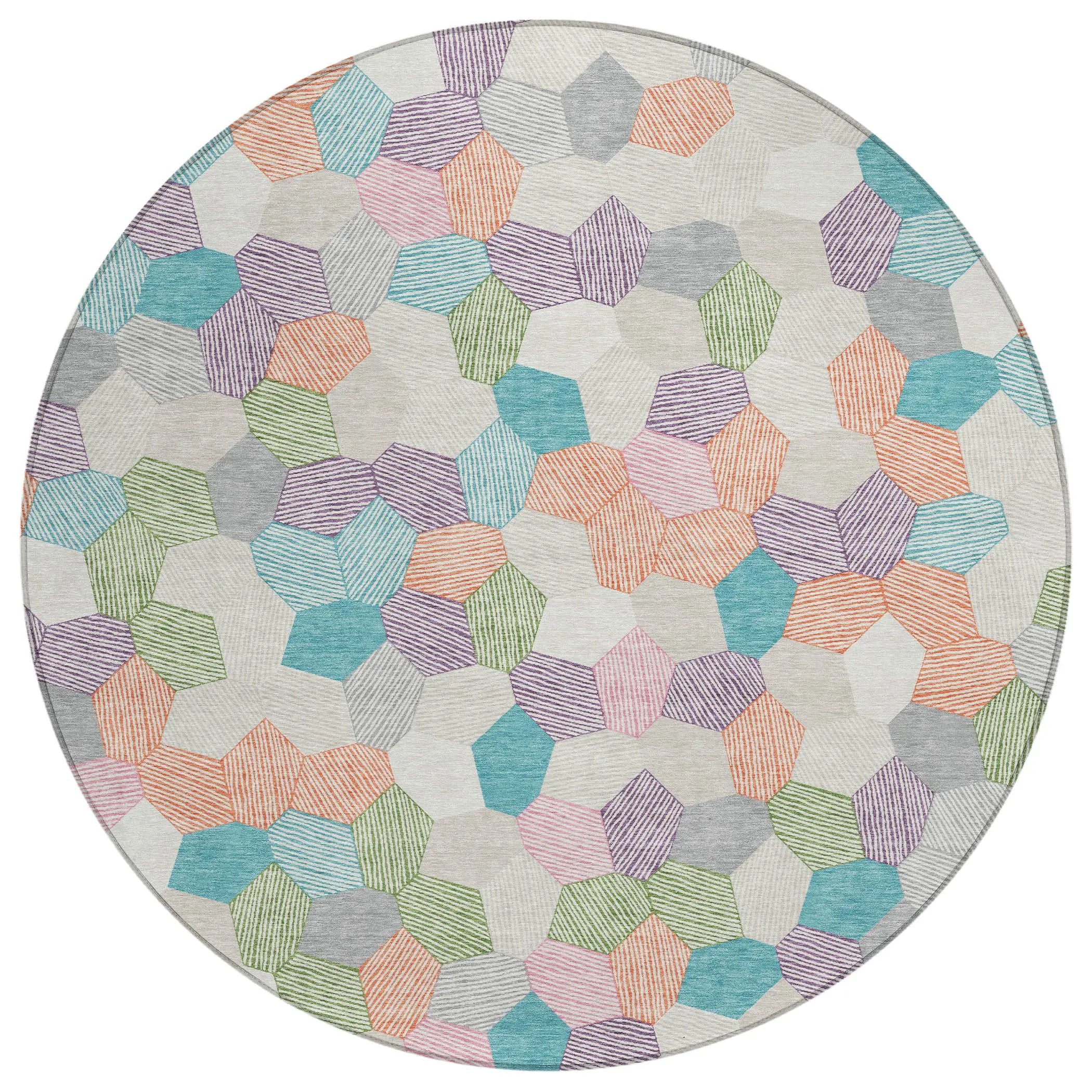 8' Pearl And Ivory Round Geometric Washable Indoor Outdoor Area Rug Homeroots Outdoor