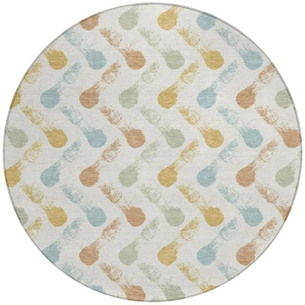 8' Pearl And Ivory Round Geometric Washable Indoor Outdoor Area Rug Homeroots Outdoor