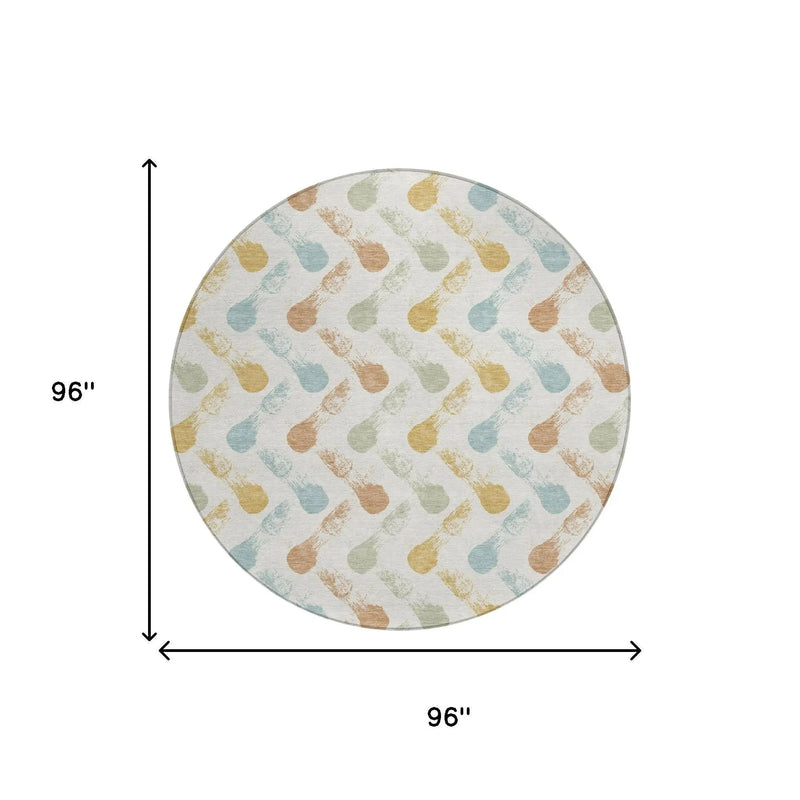 8' Pearl And Ivory Round Geometric Washable Indoor Outdoor Area Rug Homeroots Outdoor