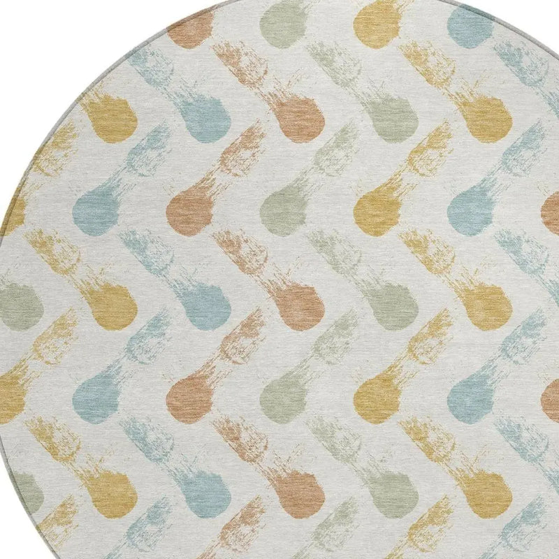 8' Pearl And Ivory Round Geometric Washable Indoor Outdoor Area Rug Homeroots Outdoor