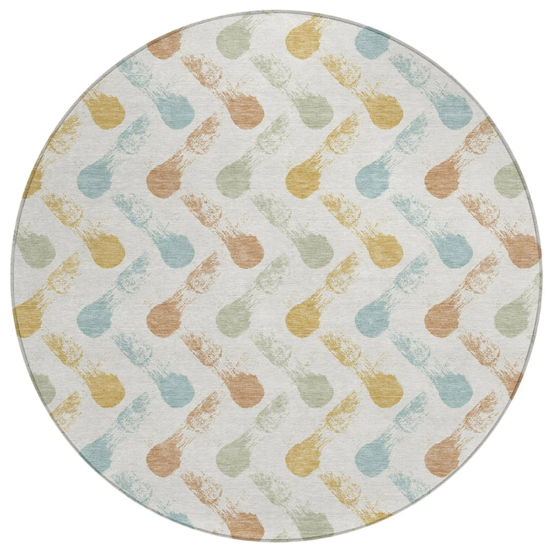 8' Pearl And Ivory Round Geometric Washable Indoor Outdoor Area Rug Homeroots Outdoor