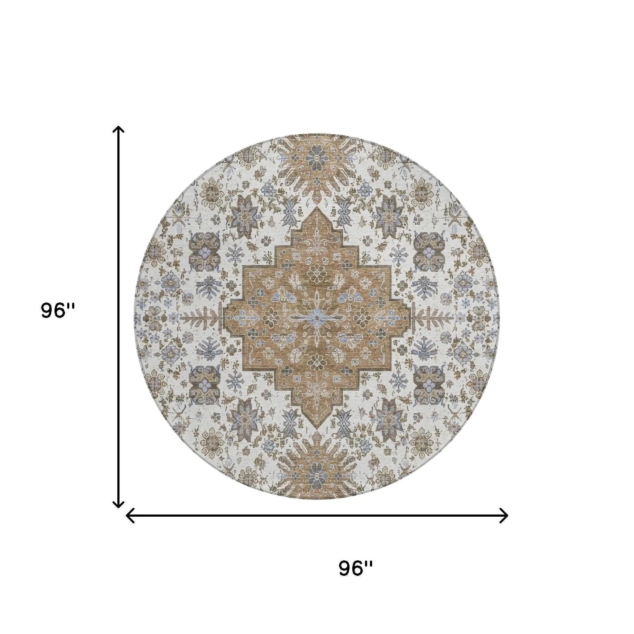8' Pearl And Ivory Round Oriental Washable Indoor Outdoor Area Rug Homeroots Outdoor