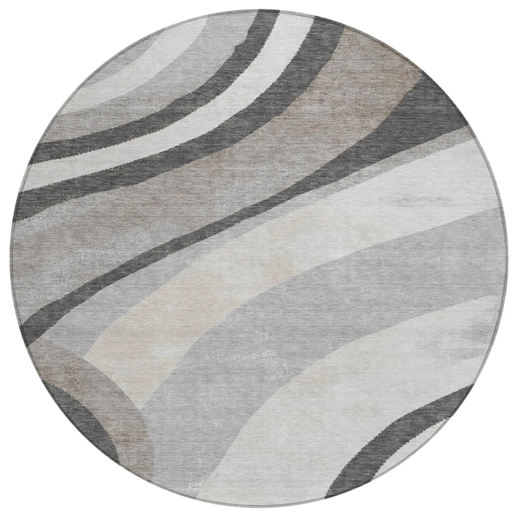 8' Pewter And Gray Round Abstract Washable Indoor Outdoor Area Rug Homeroots Outdoor