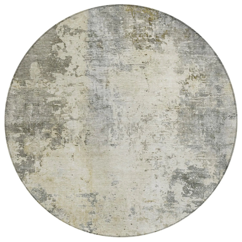 8' Pewter And Gray Round Abstract Washable Indoor Outdoor Area Rug Homeroots Outdoor