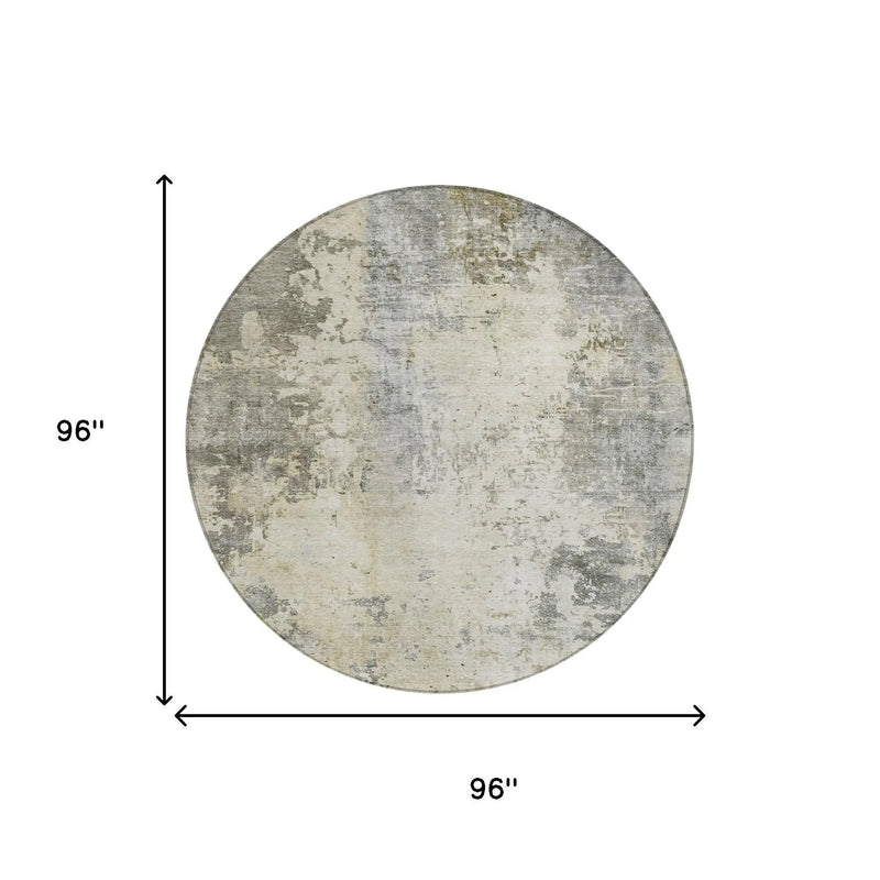 8' Pewter And Gray Round Abstract Washable Indoor Outdoor Area Rug Homeroots Outdoor