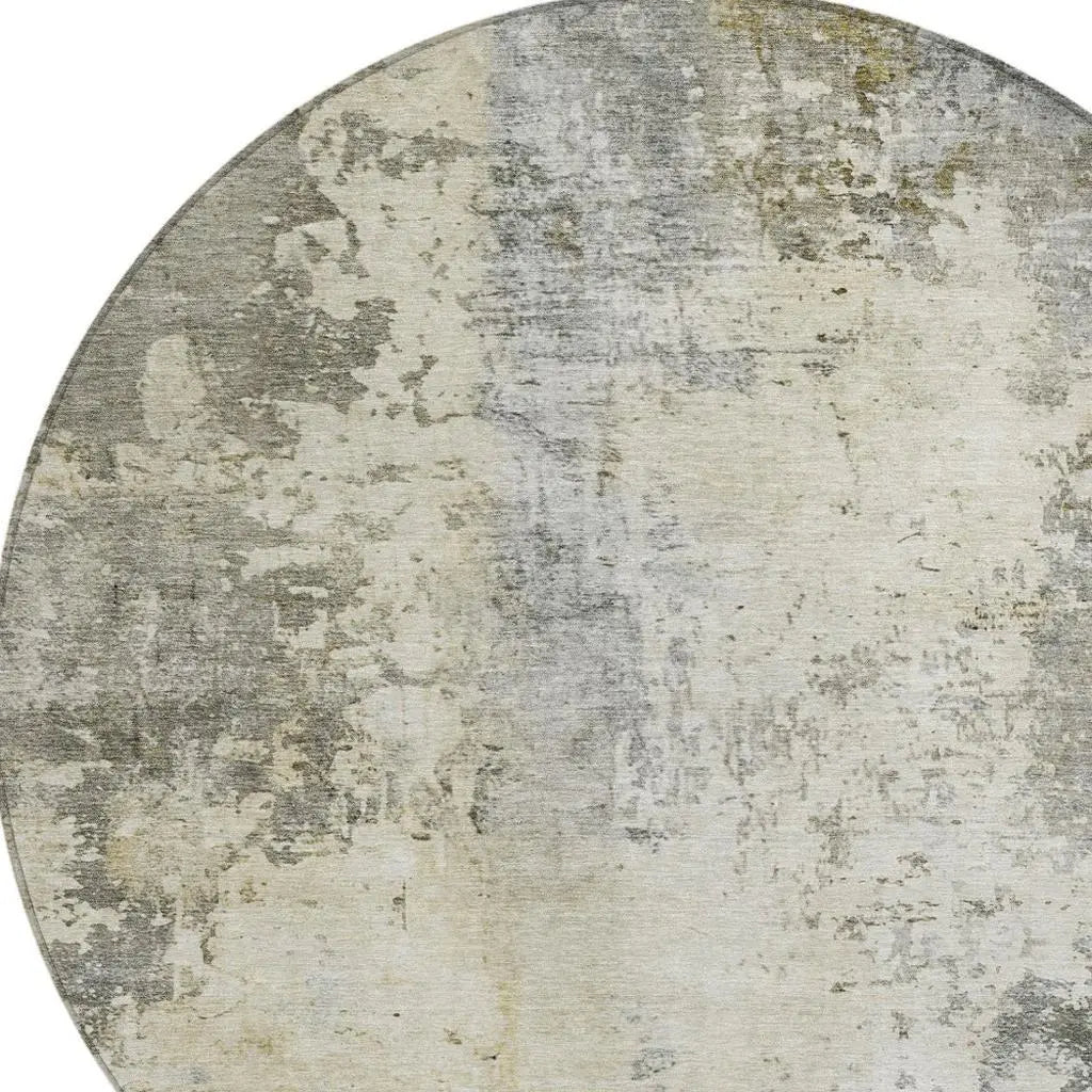 8' Pewter And Gray Round Abstract Washable Indoor Outdoor Area Rug Homeroots Outdoor