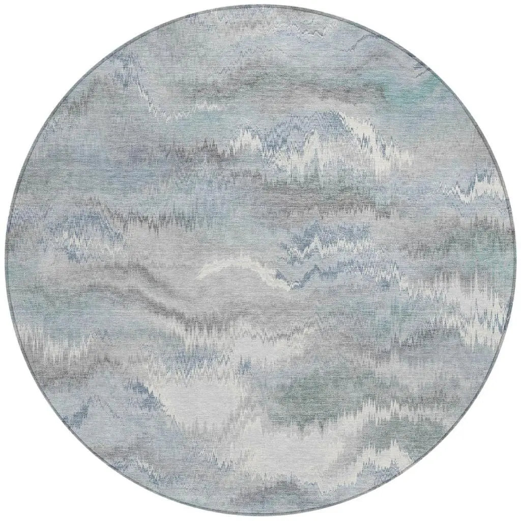 8' Pewter And Gray Round Abstract Washable Indoor Outdoor Area Rug Homeroots Outdoor