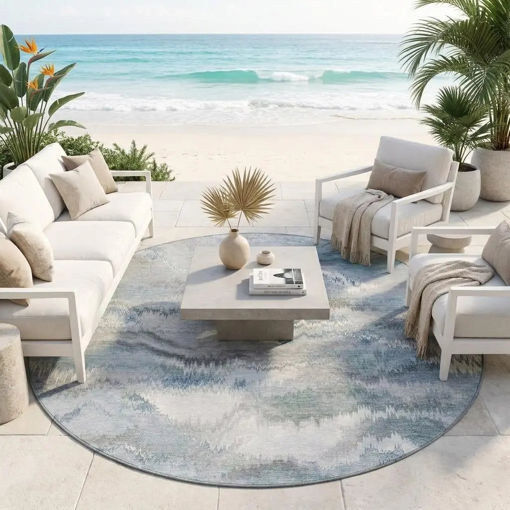 8' Pewter And Gray Round Abstract Washable Indoor Outdoor Area Rug Homeroots Outdoor
