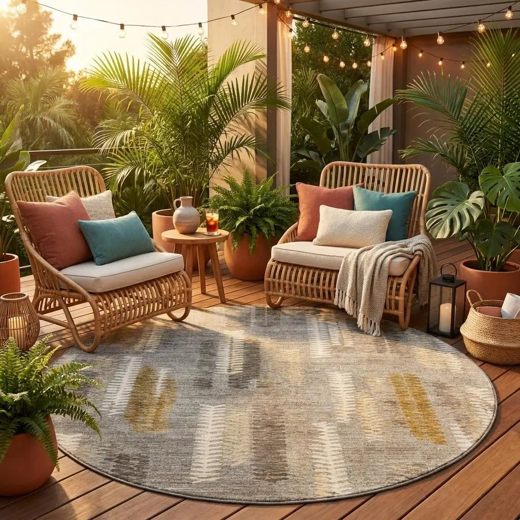 8' Pewter And Gray Round Abstract Washable Indoor Outdoor Area Rug Homeroots Outdoor