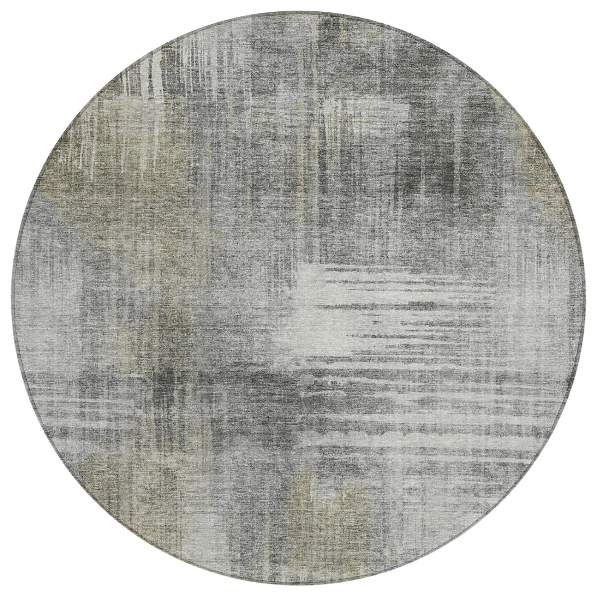 8' Pewter And Gray Round Abstract Washable Indoor Outdoor Area Rug Homeroots Outdoor