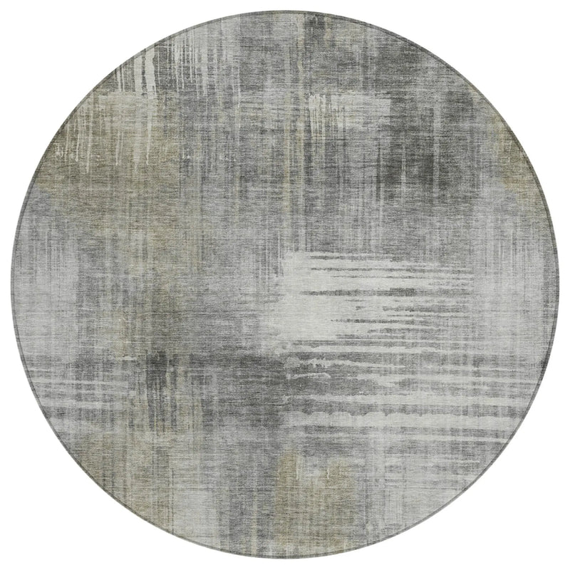 8' Pewter And Gray Round Abstract Washable Indoor Outdoor Area Rug Homeroots Outdoor