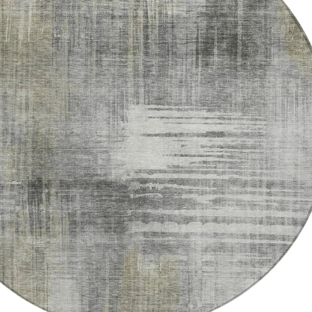 8' Pewter And Gray Round Abstract Washable Indoor Outdoor Area Rug Homeroots Outdoor