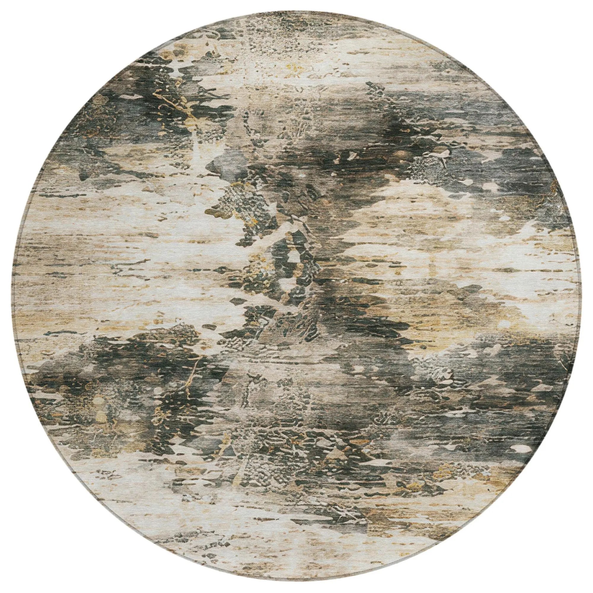 8' Pewter And Gray Round Abstract Washable Indoor Outdoor Area Rug Homeroots Outdoor