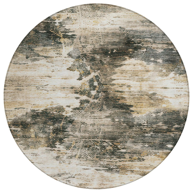 8' Pewter And Gray Round Abstract Washable Indoor Outdoor Area Rug Homeroots Outdoor