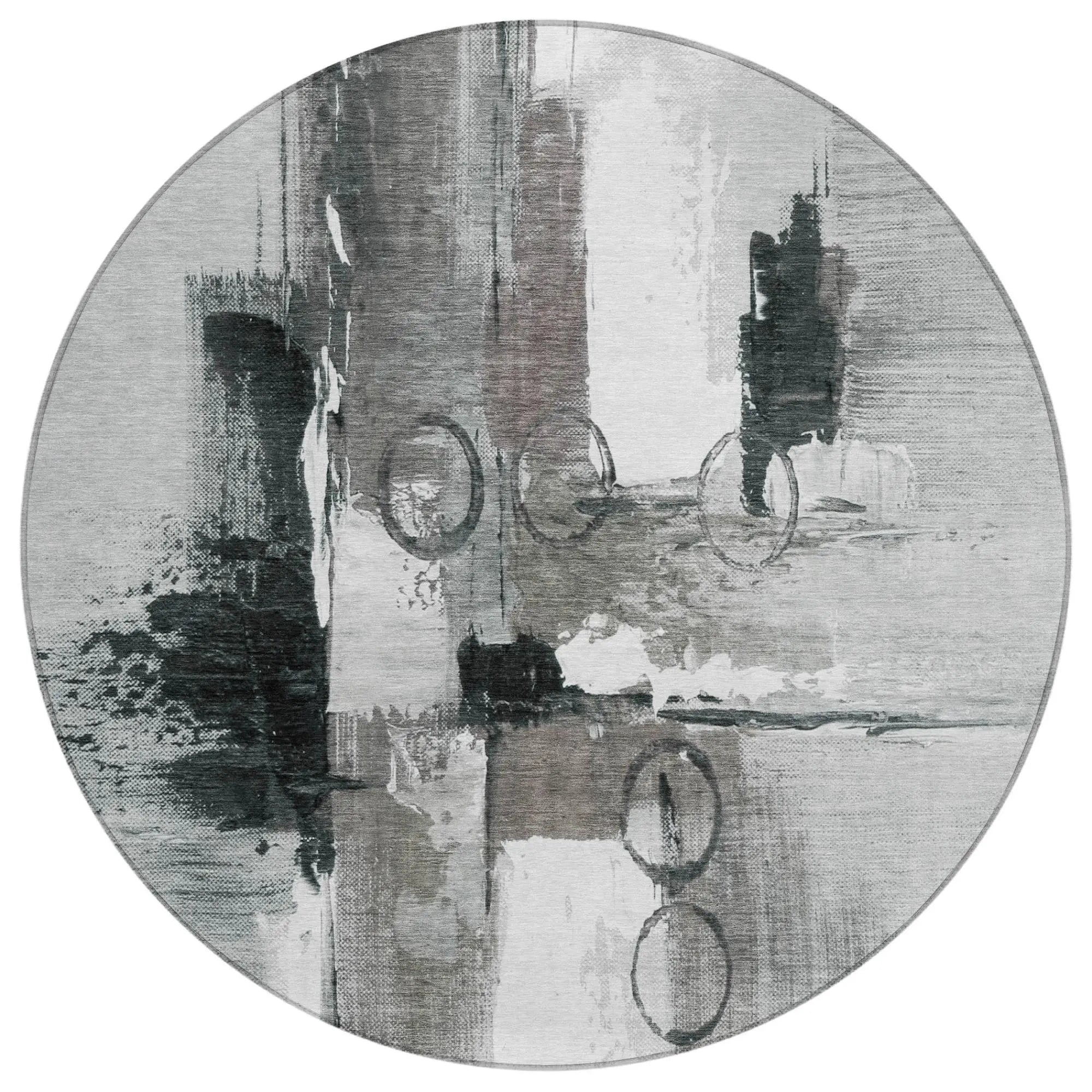 8' Pewter And Gray Round Abstract Washable Indoor Outdoor Area Rug Homeroots Outdoor