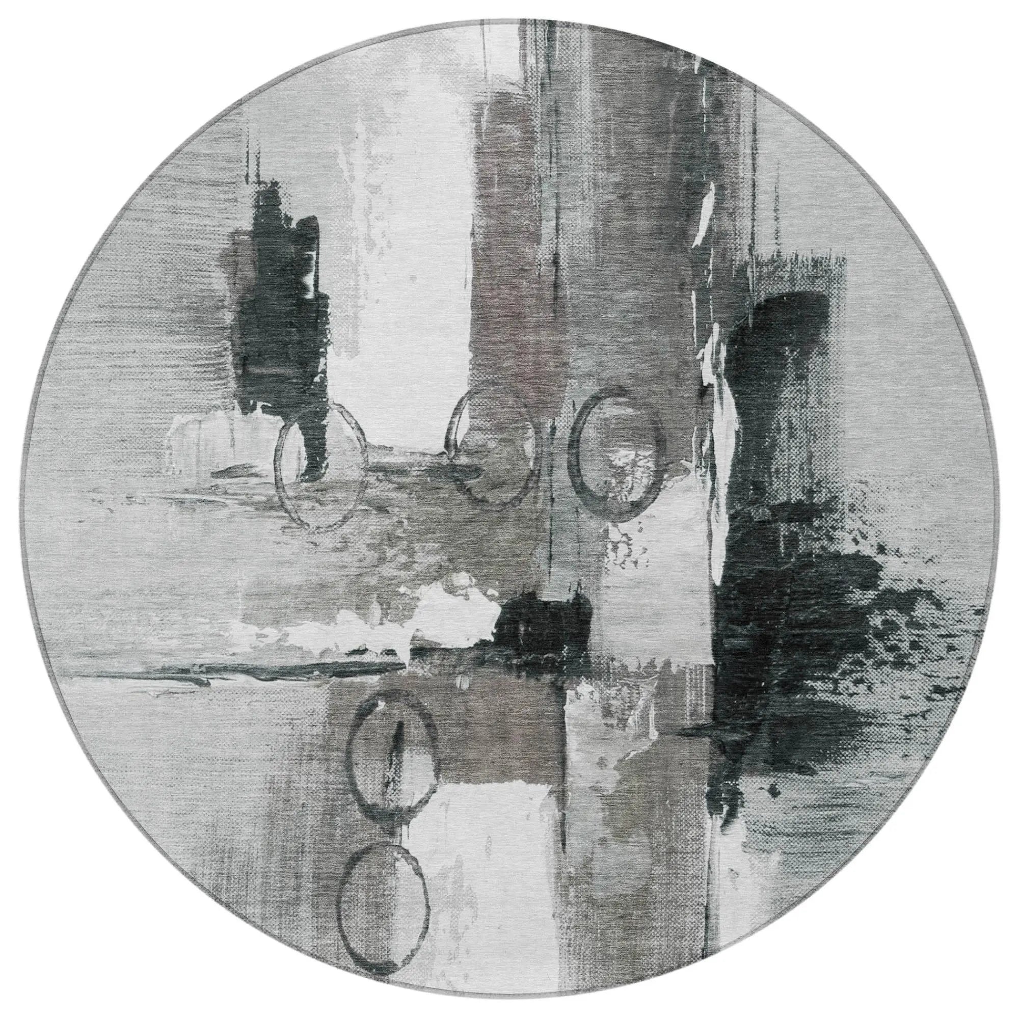 8' Pewter And Gray Round Abstract Washable Indoor Outdoor Area Rug Homeroots Outdoor
