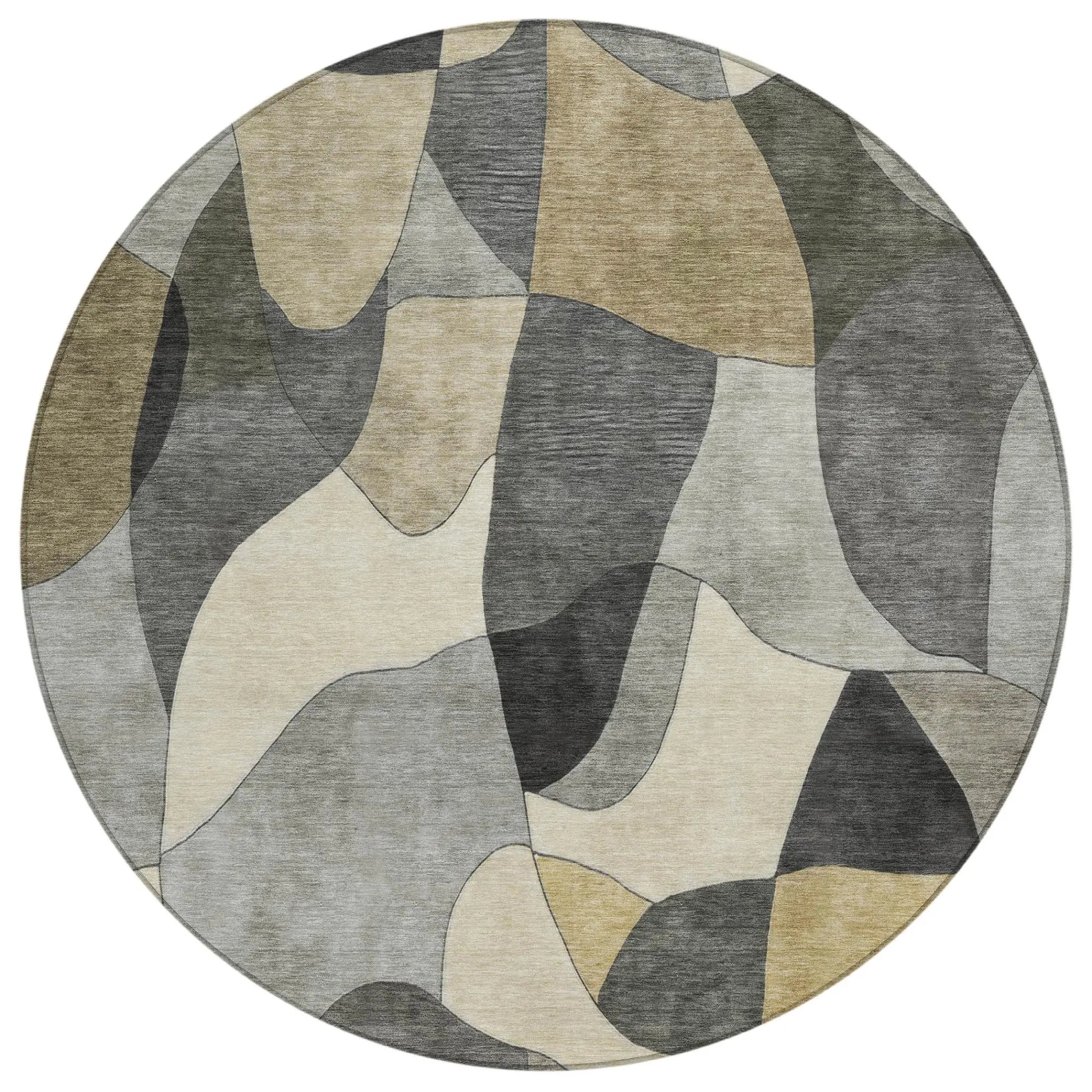 8' Pewter And Gray Round Abstract Washable Indoor Outdoor Area Rug Homeroots Outdoor