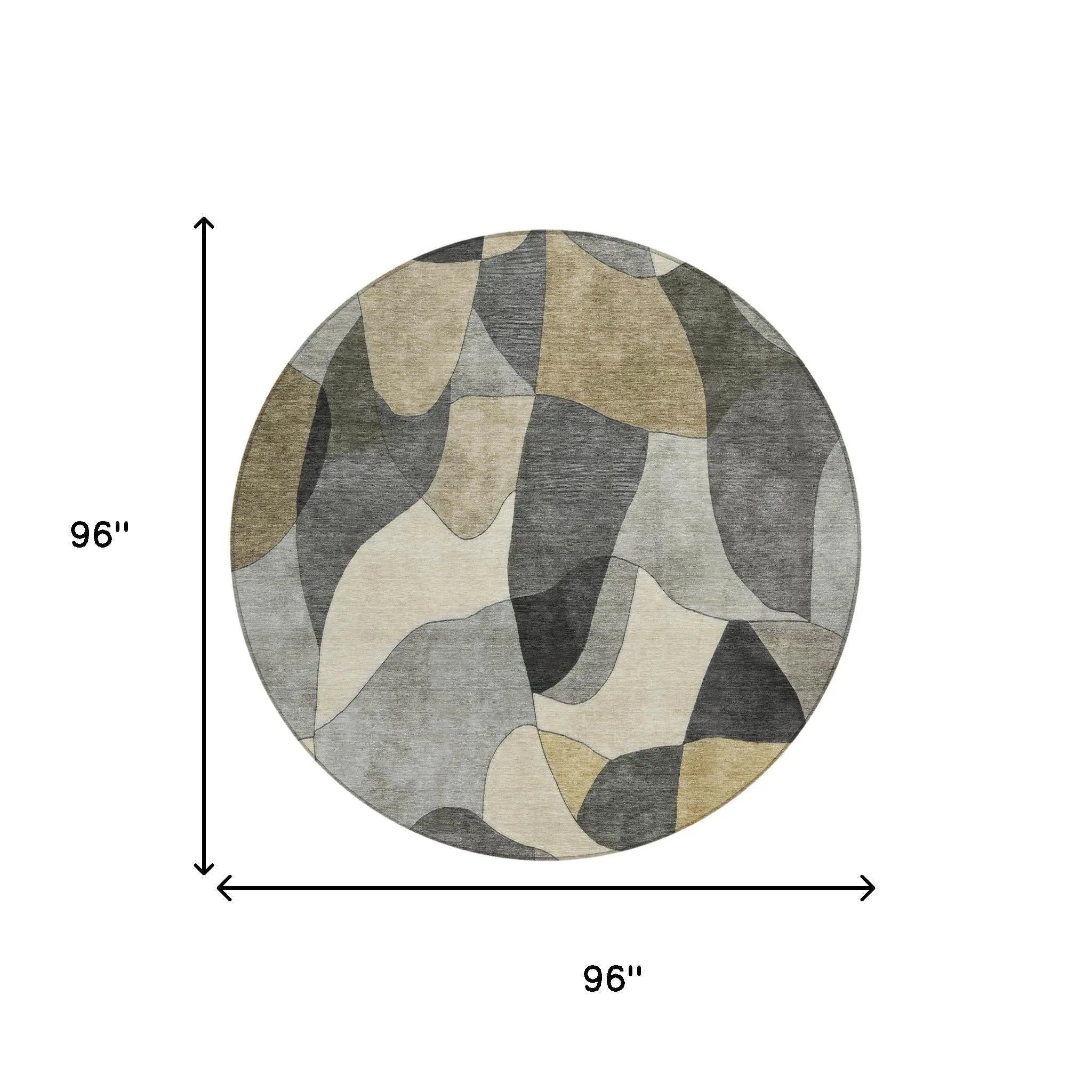 8' Pewter And Gray Round Abstract Washable Indoor Outdoor Area Rug Homeroots Outdoor