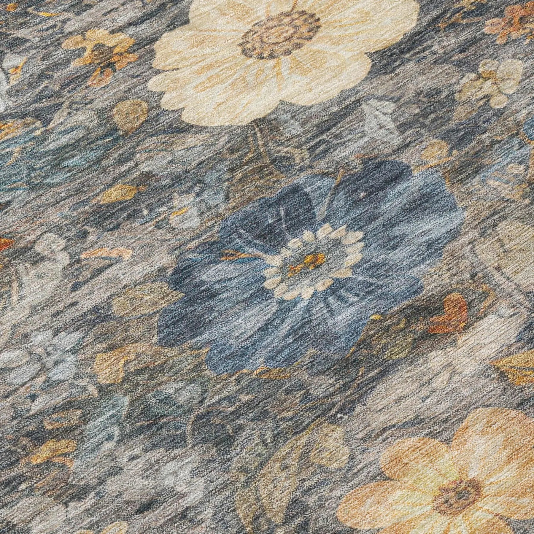 8' Pewter And Gray Round Floral Washable Indoor Outdoor Area Rug Homeroots Outdoor