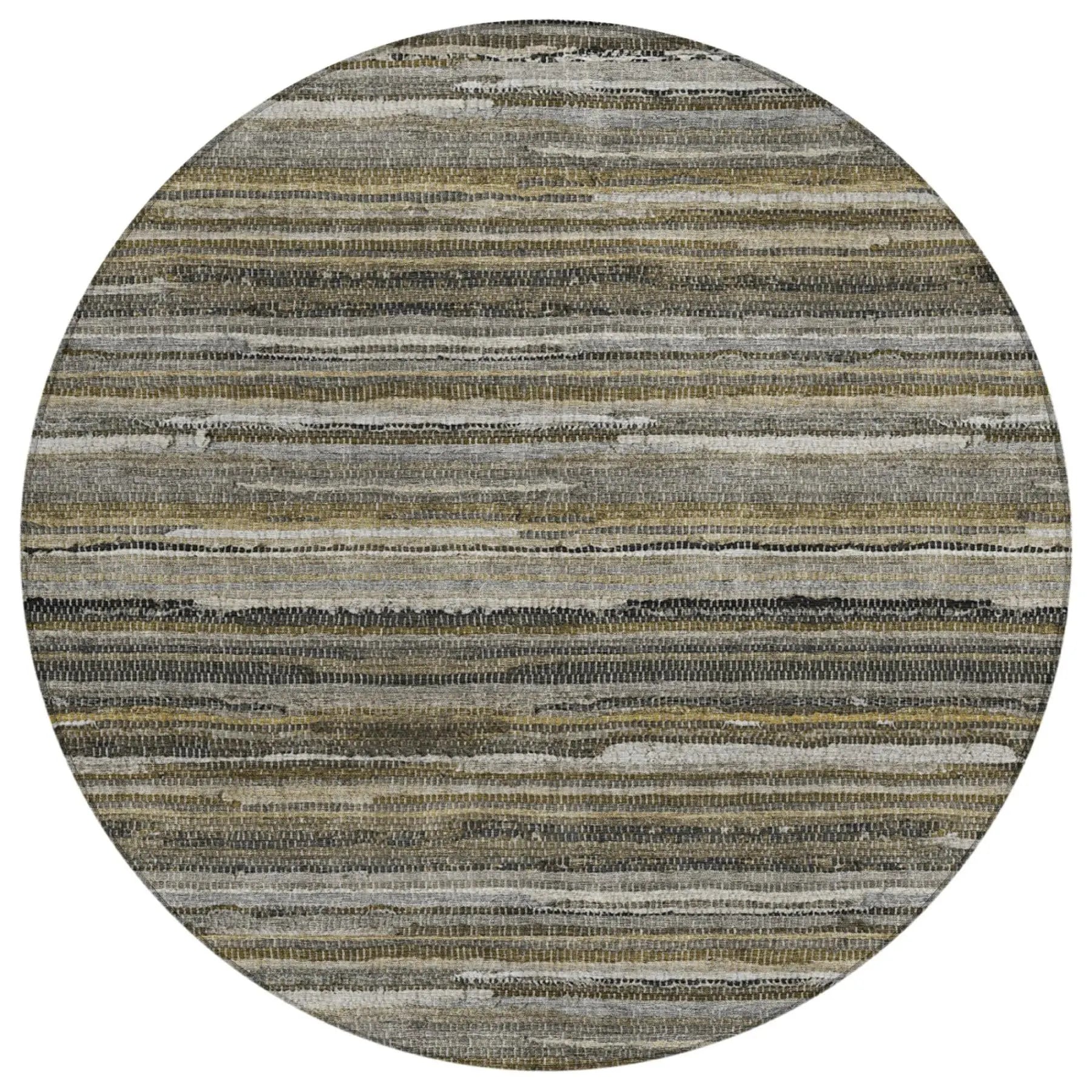8' Pewter And Gray Round Striped Washable Indoor Outdoor Area Rug Homeroots Outdoor