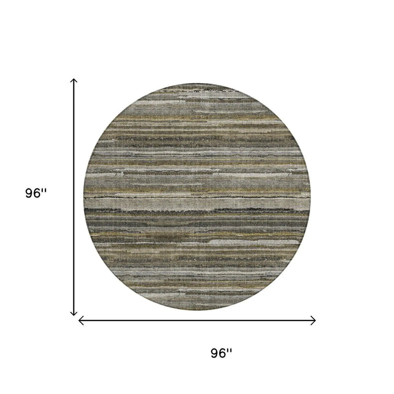 8' Pewter And Gray Round Striped Washable Indoor Outdoor Area Rug Homeroots Outdoor