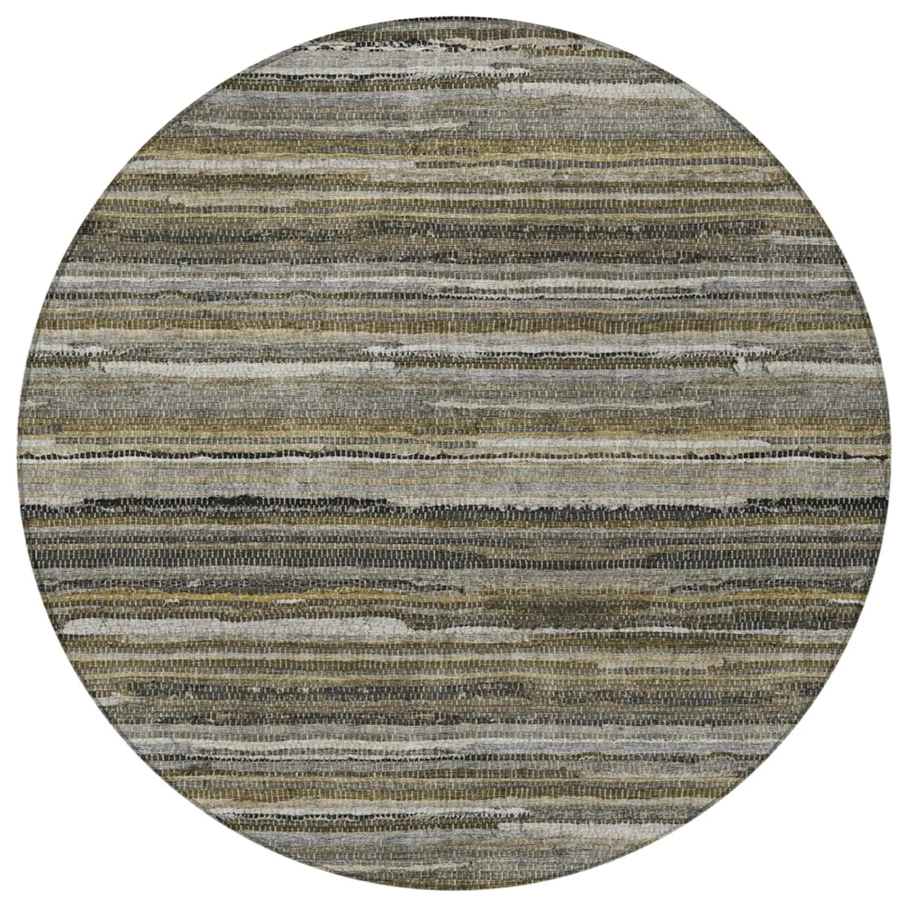 8' Pewter And Gray Round Striped Washable Indoor Outdoor Area Rug Homeroots Outdoor