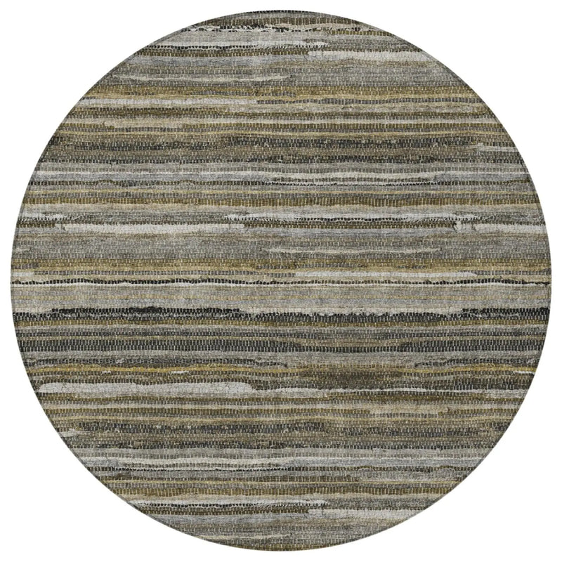8' Pewter And Gray Round Striped Washable Indoor Outdoor Area Rug Homeroots Outdoor