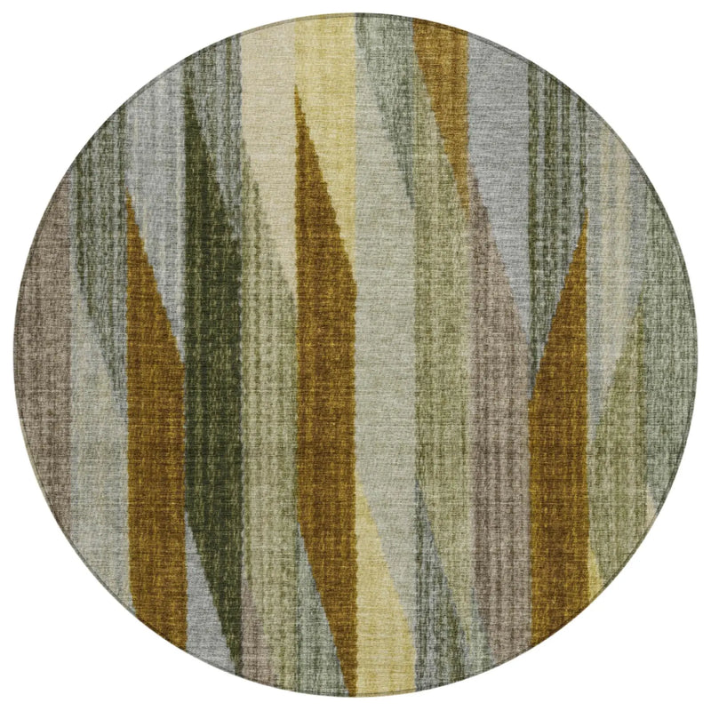 8' Pewter And Gray Round Striped Washable Indoor Outdoor Area Rug Homeroots Outdoor