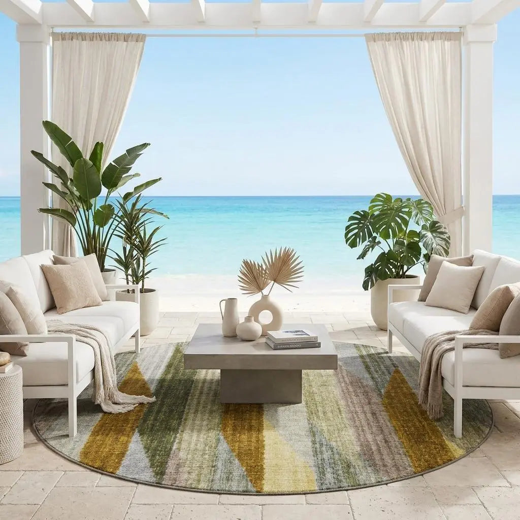 8' Pewter And Gray Round Striped Washable Indoor Outdoor Area Rug Homeroots Outdoor