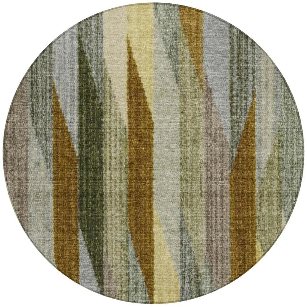 8' Pewter And Gray Round Striped Washable Indoor Outdoor Area Rug Homeroots Outdoor