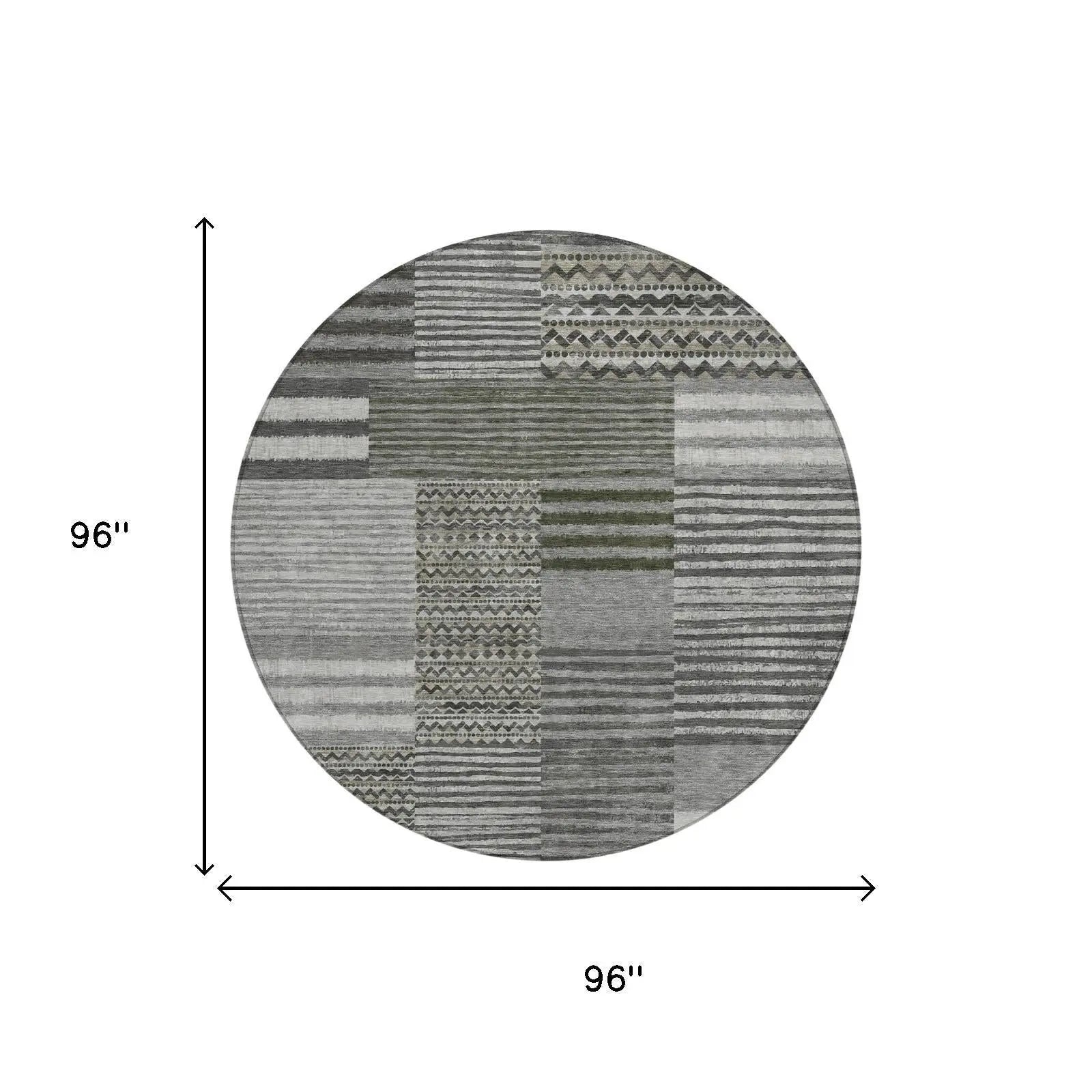 8' Pewter And Gray Round Striped Washable Indoor Outdoor Area Rug Homeroots Outdoor