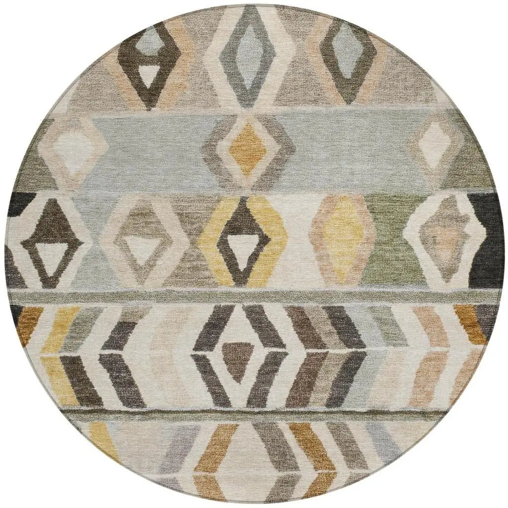 8' Pewter And Gray Round Tribal Washable Indoor Outdoor Area Rug Homeroots Outdoor