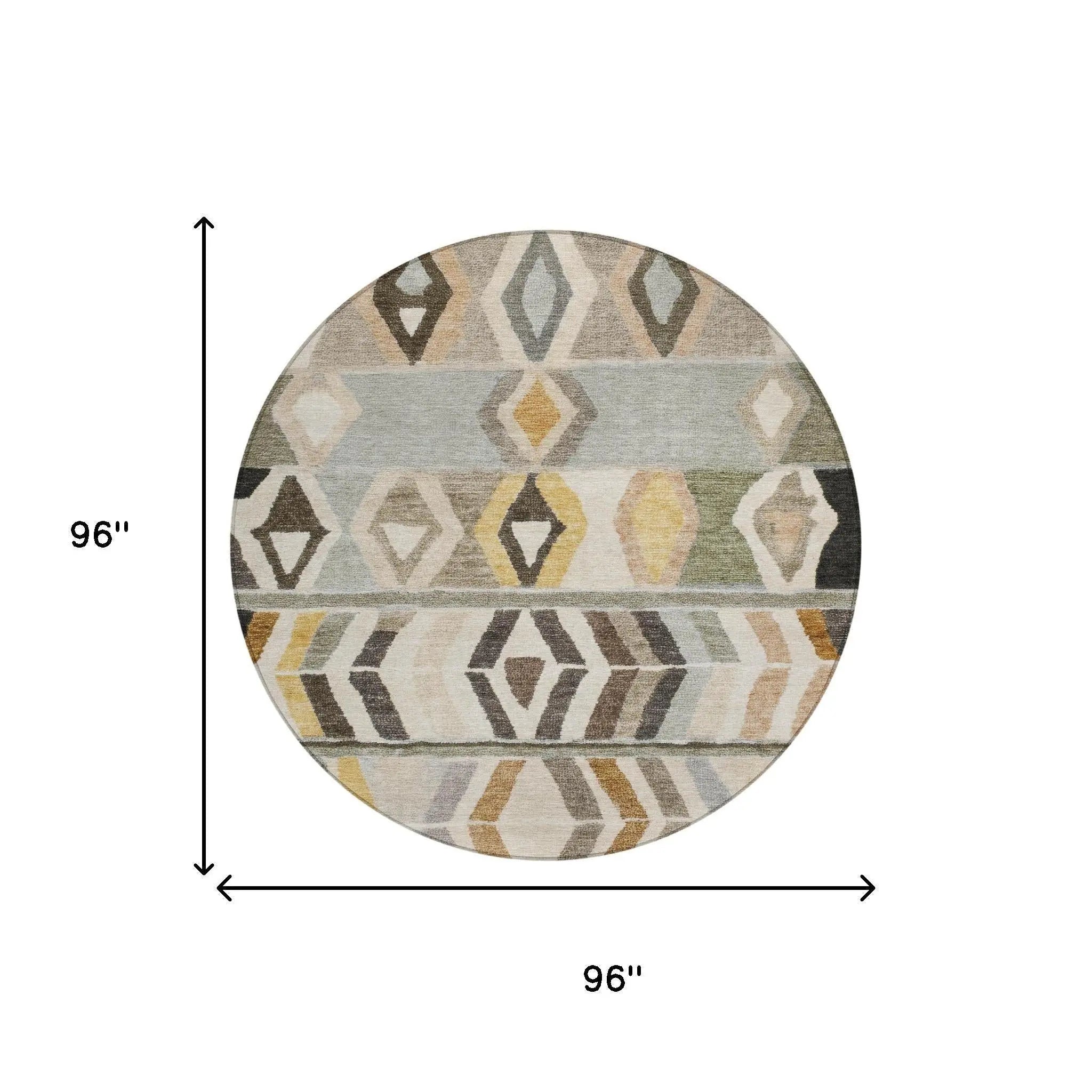 8' Pewter And Gray Round Tribal Washable Indoor Outdoor Area Rug Homeroots Outdoor