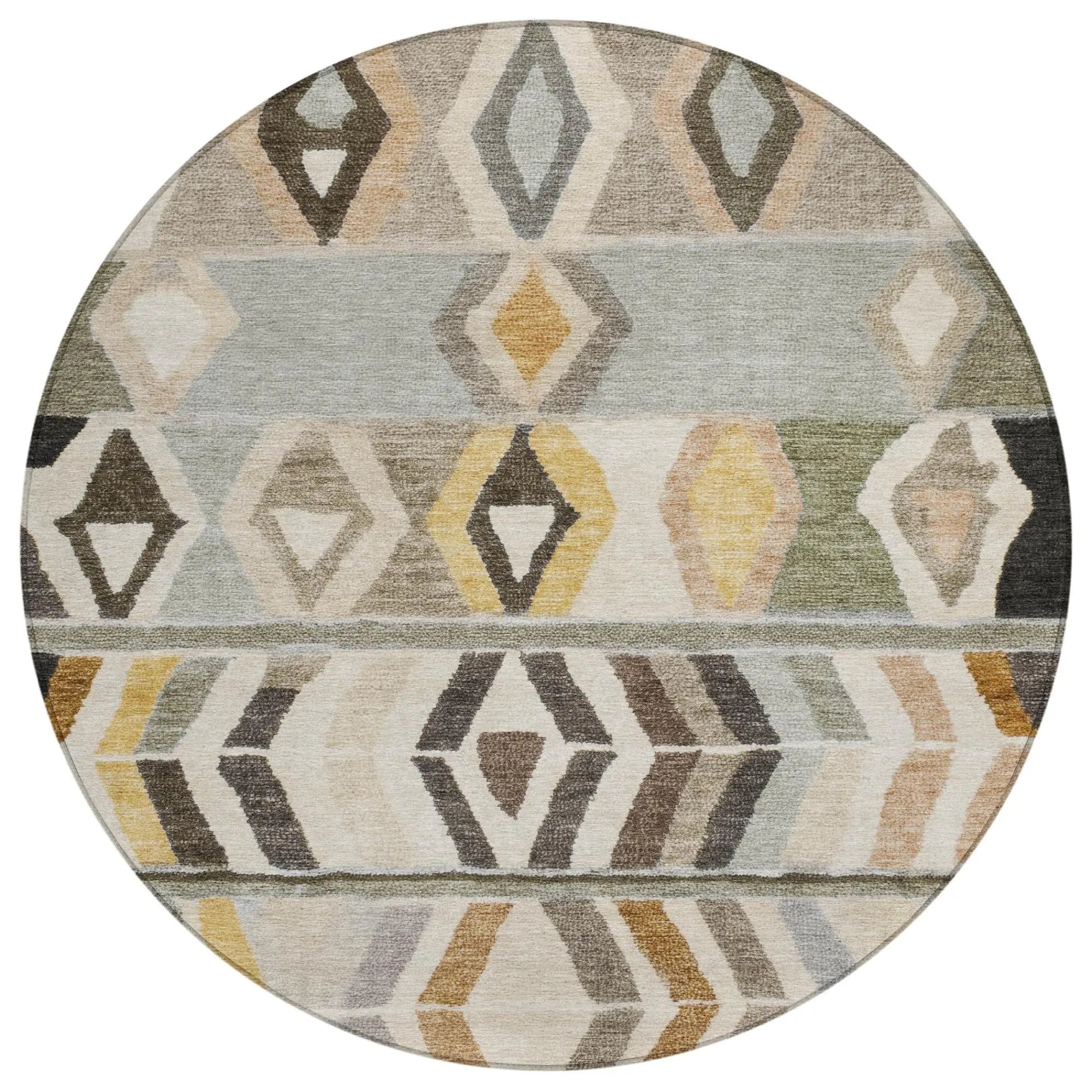 8' Pewter And Gray Round Tribal Washable Indoor Outdoor Area Rug Homeroots Outdoor
