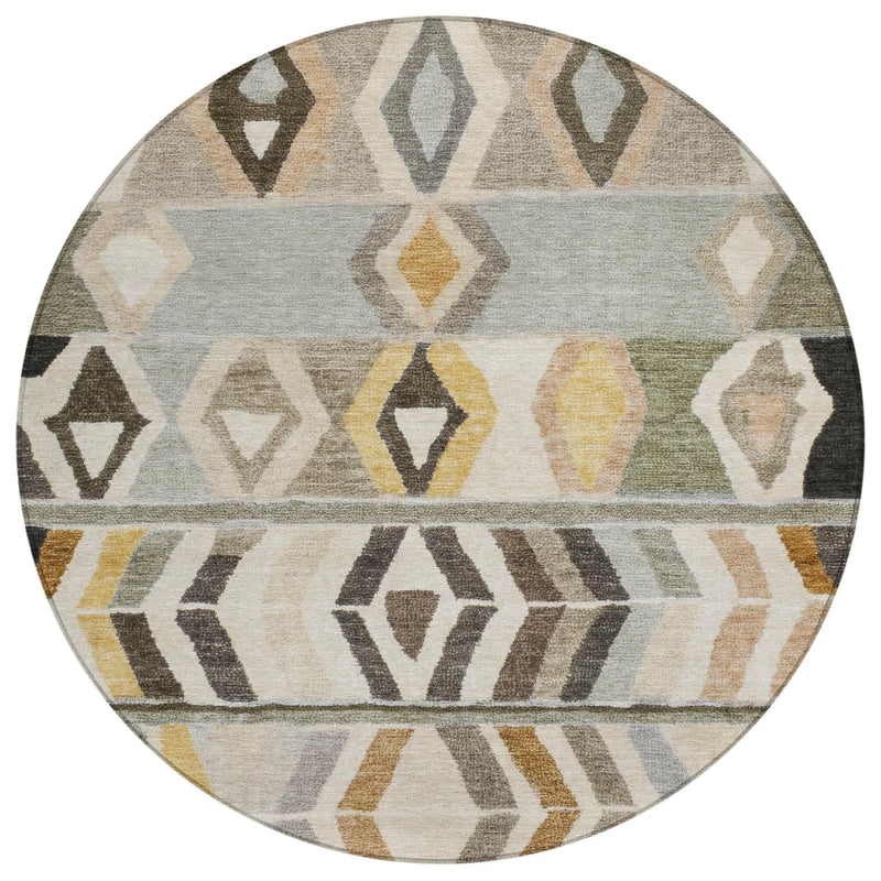 8' Pewter And Gray Round Tribal Washable Indoor Outdoor Area Rug Homeroots Outdoor
