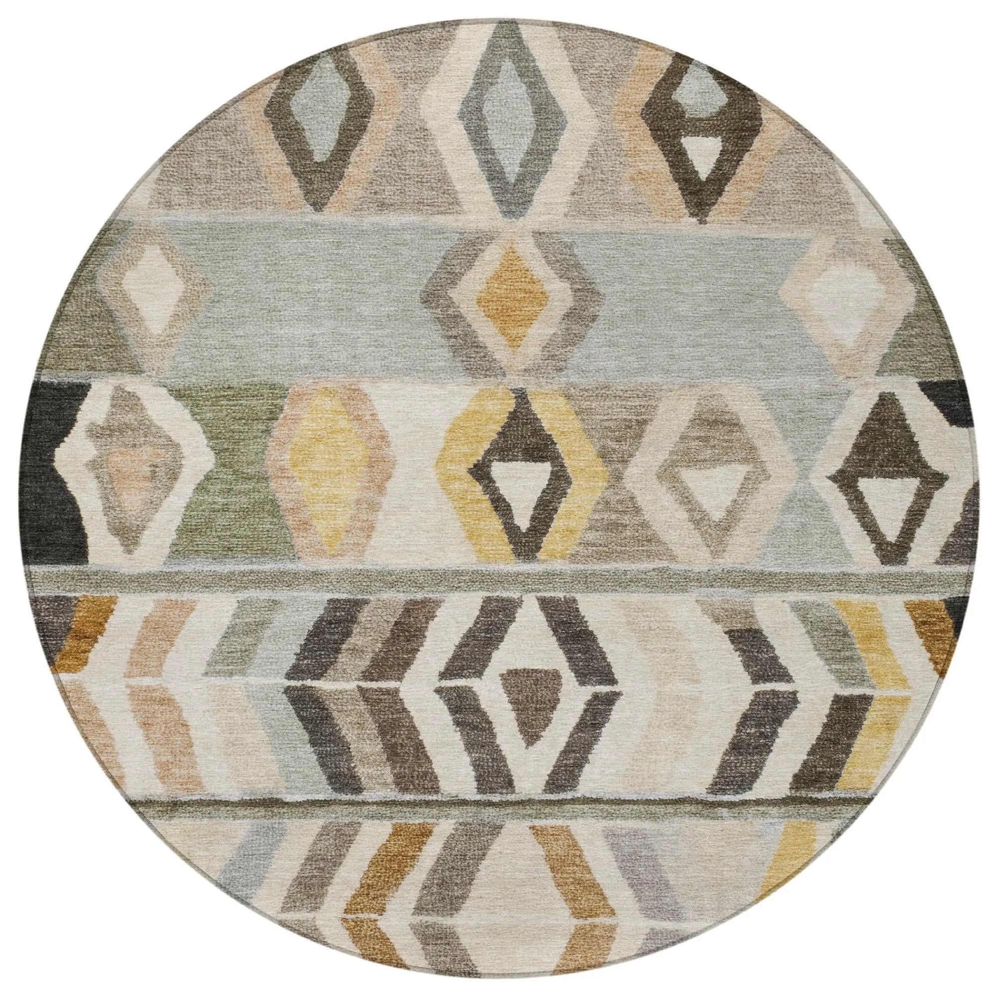 8' Pewter And Gray Round Tribal Washable Indoor Outdoor Area Rug Homeroots Outdoor