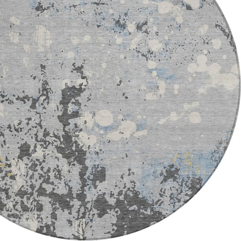 8' Pewter And Ivory Round Abstract Washable Indoor Outdoor Area Rug Homeroots Outdoor
