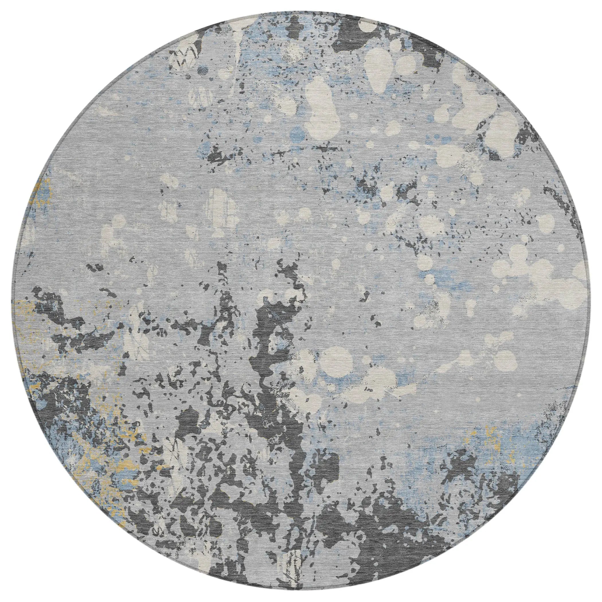 8' Pewter And Ivory Round Abstract Washable Indoor Outdoor Area Rug Homeroots Outdoor