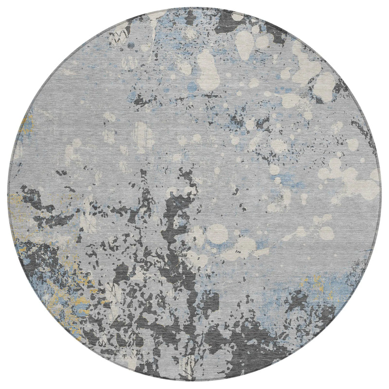 8' Pewter And Ivory Round Abstract Washable Indoor Outdoor Area Rug Homeroots Outdoor