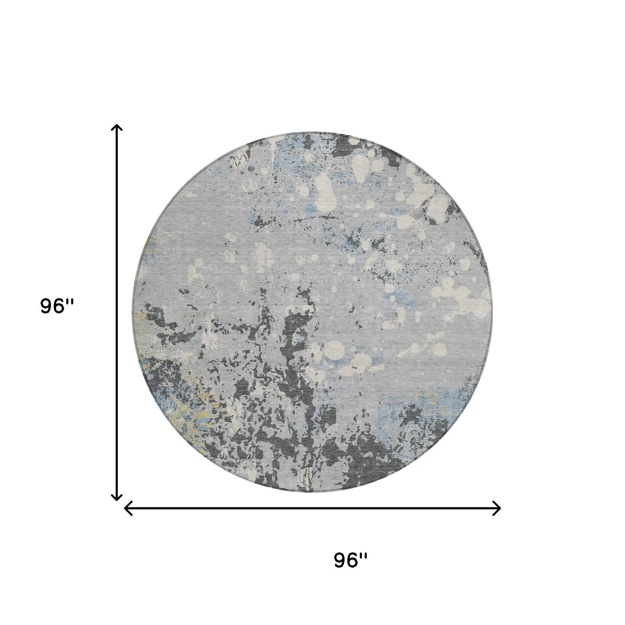 8' Pewter And Ivory Round Abstract Washable Indoor Outdoor Area Rug Homeroots Outdoor