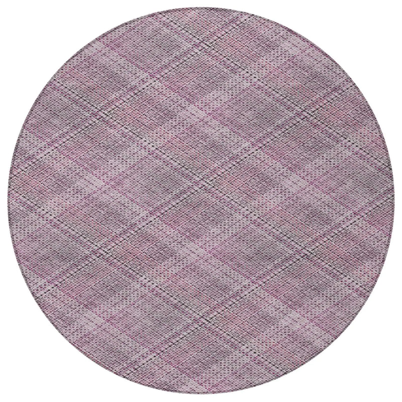 8' Pink And Blush Round Plaid Washable Indoor Outdoor Area Rug Homeroots Outdoor