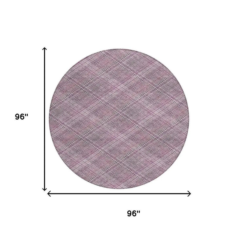 8' Pink And Blush Round Plaid Washable Indoor Outdoor Area Rug Homeroots Outdoor