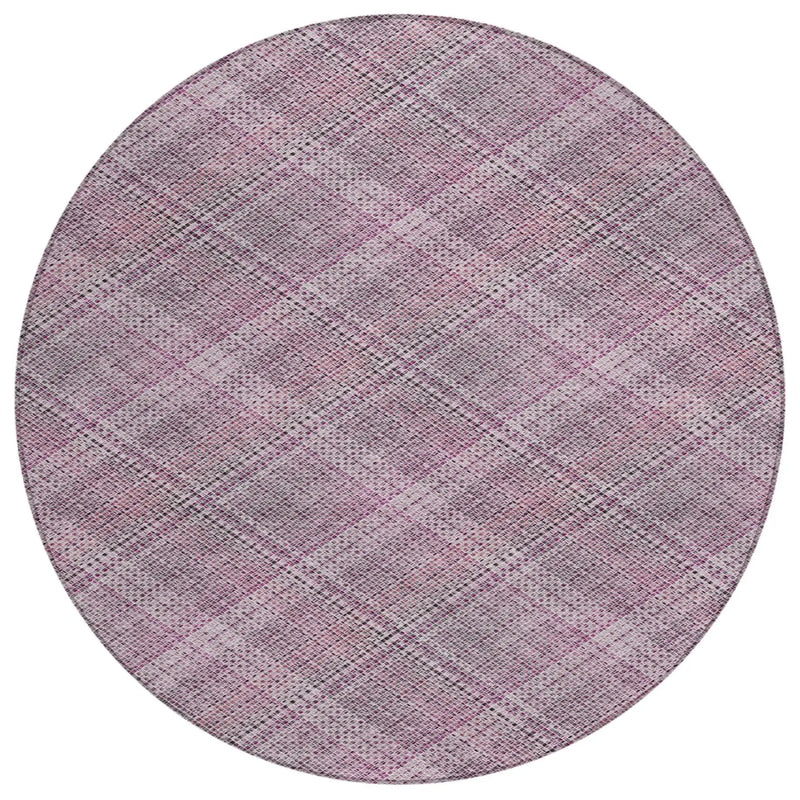 8' Pink And Blush Round Plaid Washable Indoor Outdoor Area Rug Homeroots Outdoor