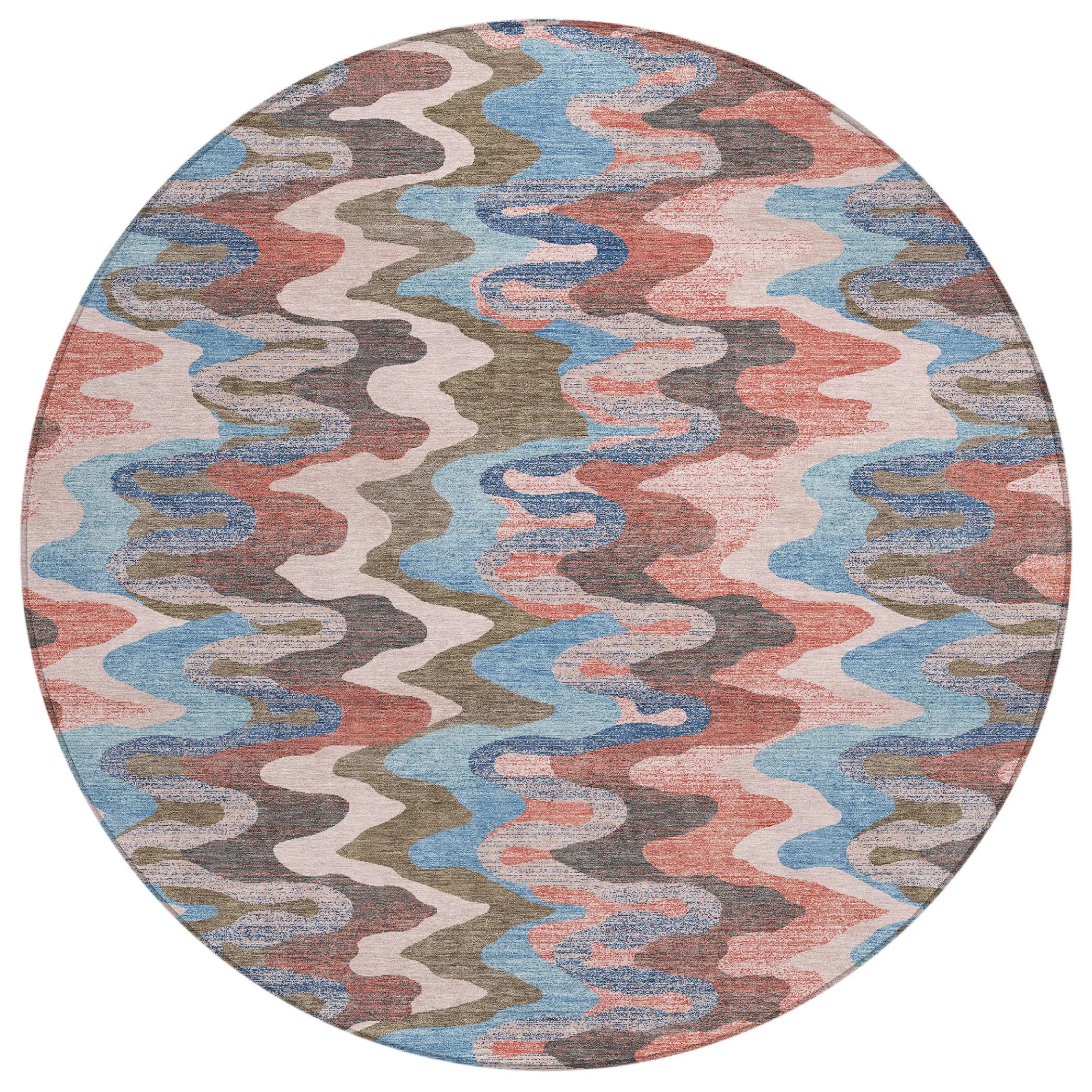 8' Pink And Coral Round Abstract Washable Indoor Outdoor Area Rug Homeroots Outdoor