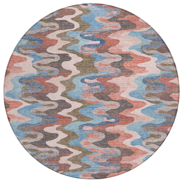 8' Pink And Coral Round Abstract Washable Indoor Outdoor Area Rug Homeroots Outdoor