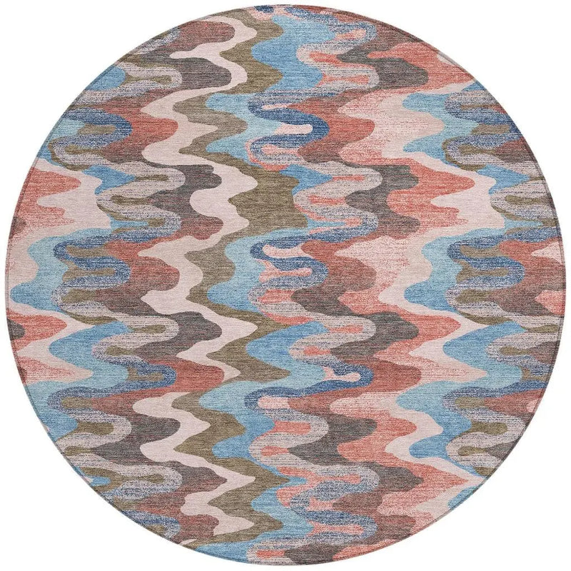8' Pink And Coral Round Abstract Washable Indoor Outdoor Area Rug Homeroots Outdoor