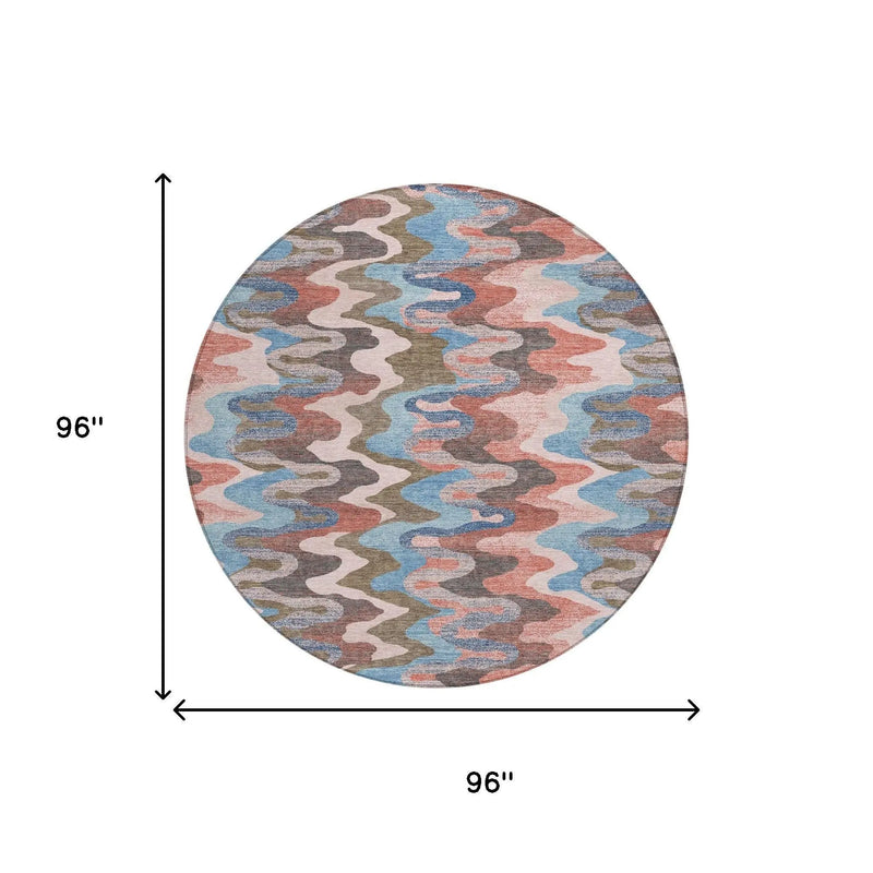 8' Pink And Coral Round Abstract Washable Indoor Outdoor Area Rug Homeroots Outdoor