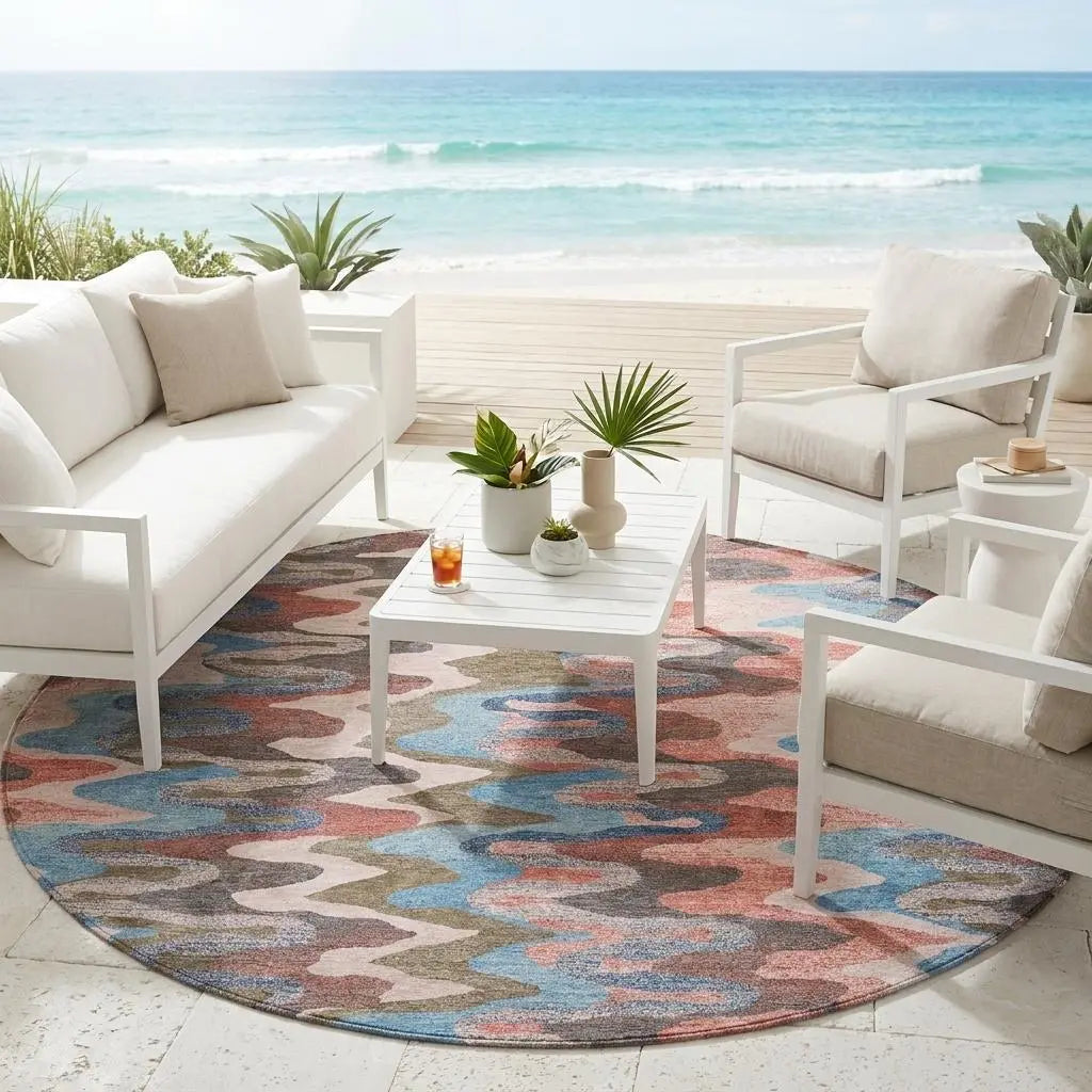 8' Pink And Coral Round Abstract Washable Indoor Outdoor Area Rug Homeroots Outdoor