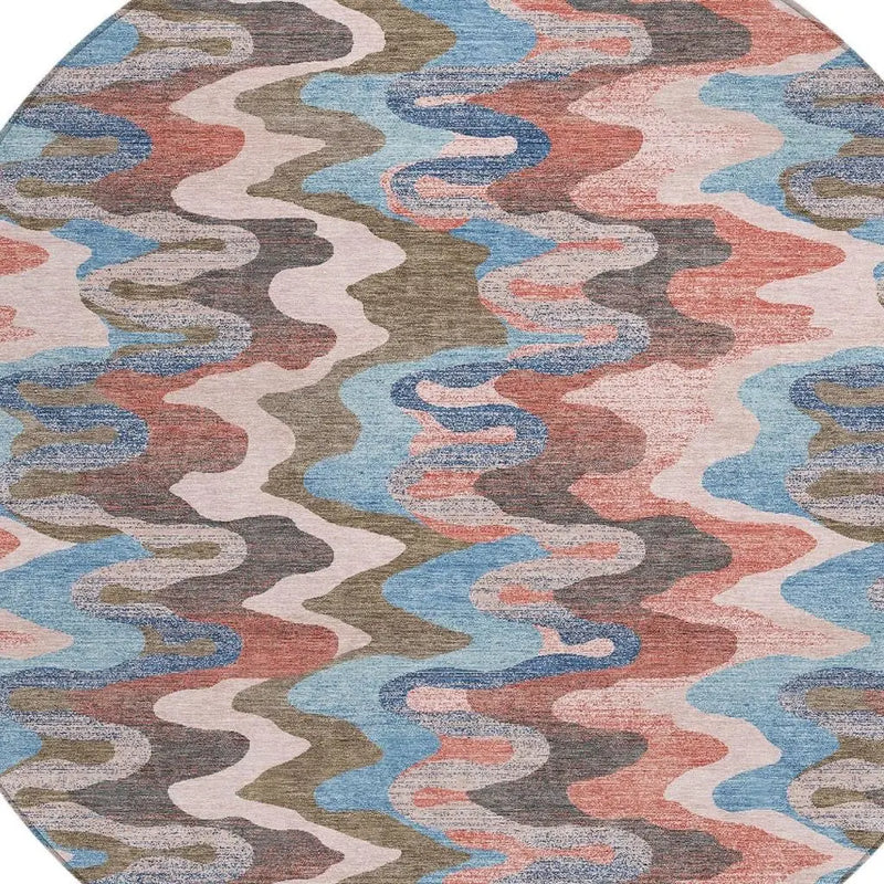 8' Pink And Coral Round Abstract Washable Indoor Outdoor Area Rug Homeroots Outdoor